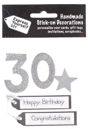 Express Yourself DIY, self Adhesive, Silver 30, Topper - Ideal for Card Making, Scrapbooking, Papercrafts, Childrens Crafts etc