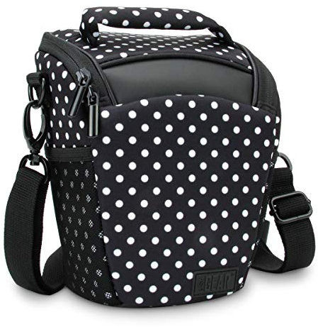 USA Gear Funda Camara Reflex (Lunares), Bolsa Cámara Réflex Accesibilidad de Carga Superior, Honda Ajustable para el Hombro, Asa Acolchada, Cubierta de Lluvia Extraíble - Compatible con Cámaras SLR