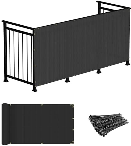 Windscreen4less 3'x12' Deck Balcony Privacy Screen Fence Apartment Balcony Mesh Screen with Zip Ties Chain Link Fence Cover UV Protection for Outdoor Patio Backyard Pool Porch Railing, Black
