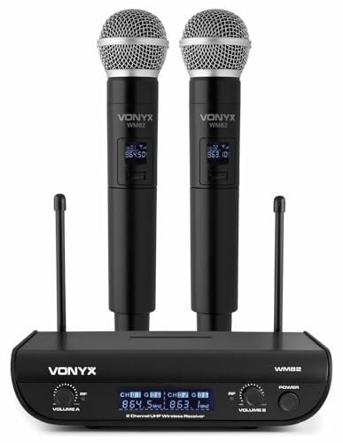 Vonyx WM82 Digital 2-Kanal-UHF-Funkmikrofon System, 2x Handmikrofon, bis 50 m Reichweite, Transportkoffer
