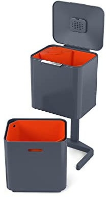 Joseph Joseph Totem Max 60 liter/15.8 Gallon Waste Separation and Recycling Kitchen Trash Bin with Odor Filter and Removable Food Waste Caddy, Graphite