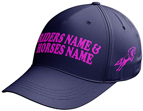 Purple Print House Personalised Horse Gifts - Horse Riding Hat - Horse Name & Riders Name - Funny Horse Riding Baseball Cap - Horse Gifts for Girls Equestrian (Navy Blue)