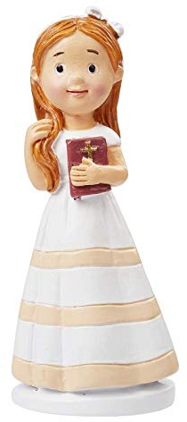 Deko-Figuren für Heilige Kommunion - Konfirmation & Firmung - Torten-Figur Kuchen-Aufsatz Tisch-Deko Dekoration Firmung Mädchen & Jungen (Mädchen mit Bibel)