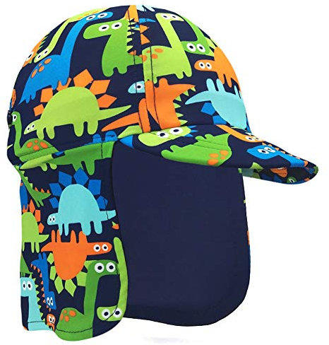Gifts Treat Kinder Legionäre Hut, UPF 50+ Sonnenschutz Schwimmkappe Flap Hat im Dinosaurier-Muster für Kinder, Jungen Sonnenhut mit Nackenschutz Grün,54cm/6-8 Jahre