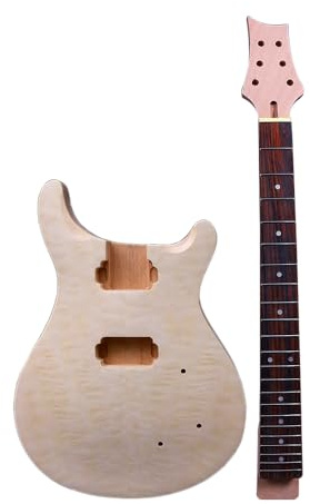 Gitarrenkit, Gitarrenhals, 22 Bünde, gesteppte Ahornkappe, Gitarrenkörper, Mahagoni-Ahorn, Griffbrett zum Selbermachen
