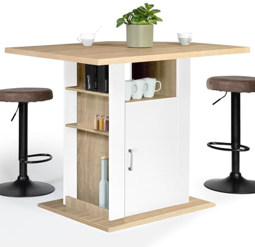 IDMarket - Ilot central UGO 110 cm bois blanc et imitation hêtre avec rangements