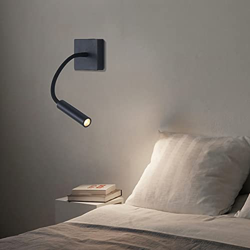 Leselampen Flexible Wandmontage LED Schwanenhals Lampe 3W Bett Leseleuchte Wandleuchte Modern Innen Wandlamp Drehbar 360° Nachtlampe Für Schlafzimmer Wohnzimmer Flur Hotel 3000K Warmweiß Schwarz