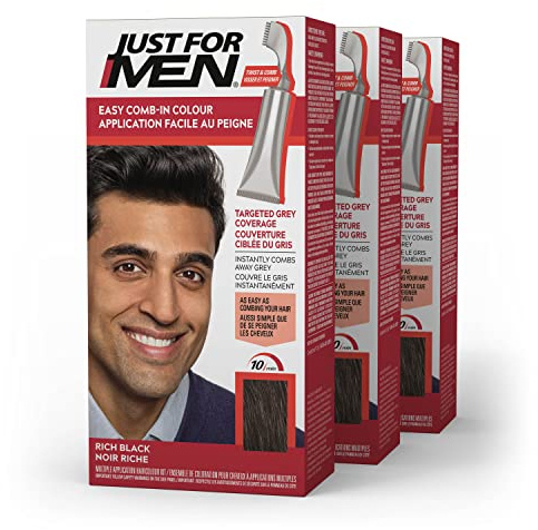 JUST FOR MEN Easy Comb-In Color, No-Mix, Rich Black A-65 (3 Pack)