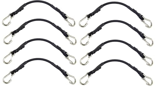 Bungee Cords Elastic Straps with Hooks Lightweight Duty Bungee Cord (12 inch x 8 Pack, Black)