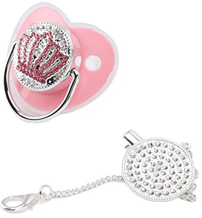 Bling-Baby-Schnuller, Personalisierter Bling-Schnuller, Künstlicher Kristall-Bling-Schnuller, Strass-Krone, Ultraweiches Silikon, BPA-frei, Sicherer Säuglings-Schnuller (Rosa)