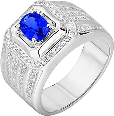 Beydodo Herren Ring 750 Weißgold, Trauring Männer Siegelring mit Oval Saphir 1.19ct, Verlobungsring mit Diamant Nickelfrei Große 47 (15.0)