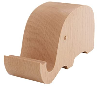 Cabilock Elephant Phone Stand Wooden Desktop Phone Holder Ergonomic Beech Wood for Office Bedroom Living Room