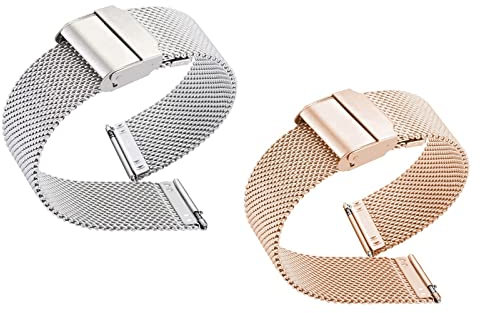 milanese Cinturino A Sgancio Rapido 10MM 12MM 14MM 16MM 17MM 18MM 19MM 20MM 21MM 22MM Cinturini per Orologio In Maglia Milanese In Acciaio Inossidabile 2 Pezzi (Color : Silver+Rose Gold, Size : 17MM