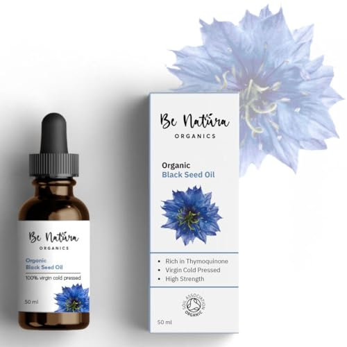 Be Natura Organics 100% Organic Black Seed Oil – Cold Pressed, High Strength (+2% Thymoquinone), Virgin & Pure – Soil Association Certified, 50ml