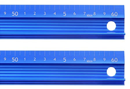 sourcing map 2Stk Metall Lineal 60cm Metrisch Lineal Messung Aluminium Legierung Rutschfest Schützende Lineal Gerade Schneiden Lineal Messen Werkzeug mit Hängeloch für Schneiden Messen Blau