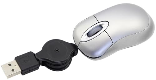 KeauFair Mini-Maus, kabelgebunden, tragbare Reisemaus, 1600 DPI, kleine Maus mit einziehbarem Kabel, 70 cm, Mini-Maus für Laptop, PC (Silber)