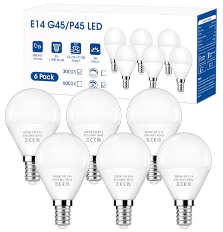E14 LED Light Bulb, Small Screw Light Bulb 40W Equivalent Warm White, 6Pack | 5W SES E14 G45 Golf Ball Bulb, 500LM, 3000K, Save 88% Energy, Non-Dimmable