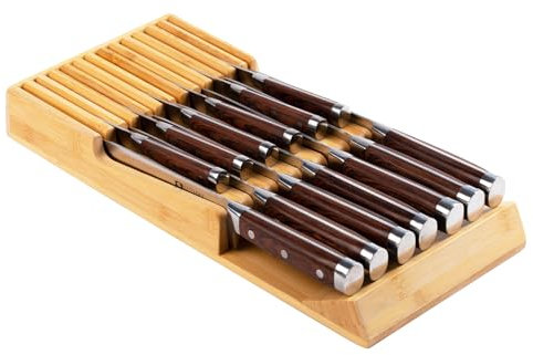 Ceppo portacoltelli da cucina in bambù, nel cassetto porta coltelli, organizer per cassetti per coltelli, adatto per 13 coltelli
