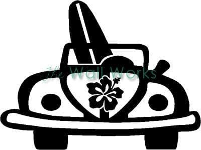 Rakelfix Cooles Auto mit Surfbrett und Hibiskusblüte 20cm Aufkleber Sticker Autoaufkleber Wandtattoo Surf Kite Surfen Wassersport Fun Sea