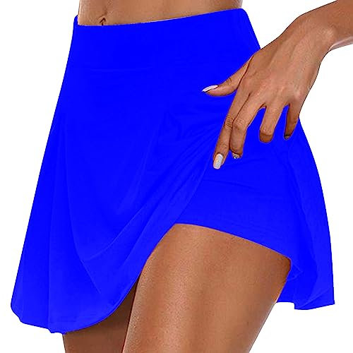 Golf-Skorts für Damen, Übergröße, einfarbig, plissiert, Tennisrock mit Shorts, Sommer, lässig, elastisch, hohe Taille, Skorts mit Taschen, bequem, leicht, athletische Shorts, #1-blau, 48
