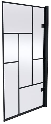 Balterley 815 x 1520mm Bath Shower Screen, Rectangular Block Framed Shower Screens for Baths, 8mm Toughened Safety Bath Door Screen, 180° Pivot Hinge Reversible Door Screens for Baths (Black)