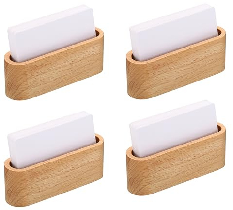 PATIKIL Soporte para Tarjetas de Visita para Escritorio, 4 Unidades, Soportes de Madera de Ranura Única, Organizador de Tarjetas de Madera, Exhibición de Tarjetas, Marrón
