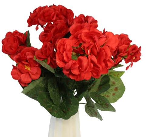 DoubleWood Geranios artificiales para exteriores, 14.2 pulgadas, geranios rojos realistas, flores artificiales de geranios falsos, plantas de seda para decoración del hogar al aire libre, jardín (2,