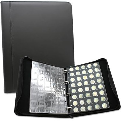DOJA Barcelona | 2-Euro-Münzalbum | 2 Euro Münzsammelalbum mit Vorlage | 33x27x5cm | 480 Fächer für Euro Münzen | Numismatische Sammelmappe aus PU-Leder mit Reißverschluss | Münzsammlung Sammlermünzen