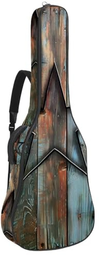 Eslifey Tasche für Akustikgitarre, Vintage, Stern, Braun, Blau, rustikales Holz, verstellbarer Schultergurt, Gitarrenkoffer, Gigbag 101,6 cm, 104,7 cm, 106,7, mehrfarbig, 42.9x16.9x4.7 in,