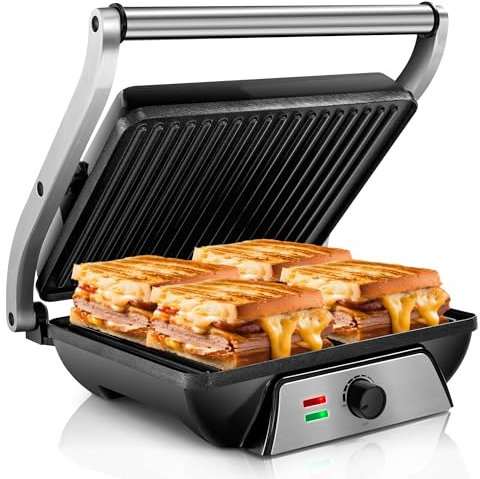 Pukomc Kontaktgrill Sandwichmaker, Panini Grill mit Antihaft-Kochplatten, lässt sich um 180 Grad öffnen Gourmet Kontaktgrill Toaster, 2000W schwimmendes Scharnier für alle Lebensmittel