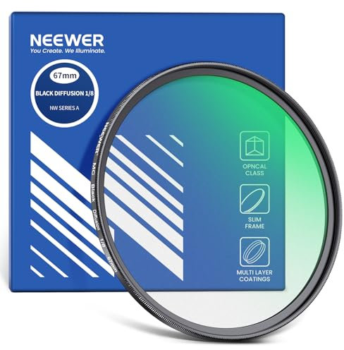NEEWER 67mm Black Diffusion 1/8 Filter Soft Dreamy Cinematic Effect Filter Ultra Slim Water Repellent Scratch Resistant Optical Glass, Multi Nano Coatings for Video/Vlog/Portrait Photography