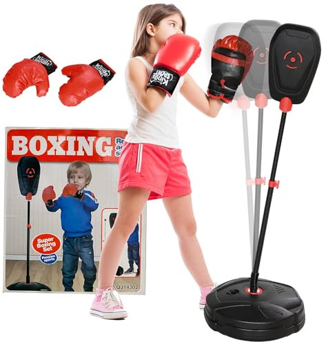 AIYAPLAY Saco de Boxeo para Niños de +5 Años Kit de Boxeo para Niños con Guantes de Boxeo Altura Ajustable de 88-124 cm y Base Rellenable Negro