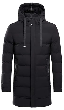 Men's Long Winter Parka - Waterproof Warm Puffer Jacket With Hood, Long Sleeve, Solid Color Drawstring Outdoor Down Coat, Full Zip Casual Jacket With Pockets