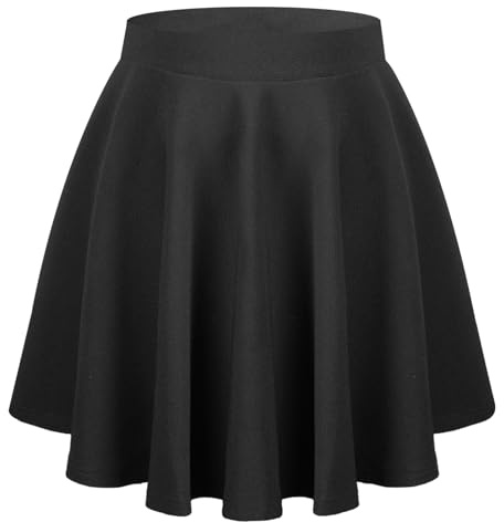 AUYAO Schwarz Mini Rock Damen Basic Solid Faltenrock Mini Faltenrock mit Elastischem Rock Röcke Short Skirt Frauen Rock Kurze Hohe Taille Gefaltete Skater Tennis Schule Rock Mini Anime Skirt M