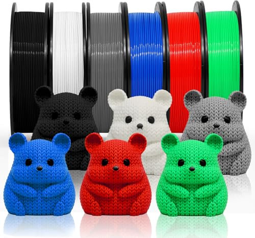 EONO PLA+ Filament Set 1.75mm, 6x250g – Hochfeste 3D-Drucker Filament, Präzision und Zuverlässigkeit, Schwarz, Weiß, Grau, Blau, Grün, Rot, Kompatibel mit allen FDM 3D-Druckern