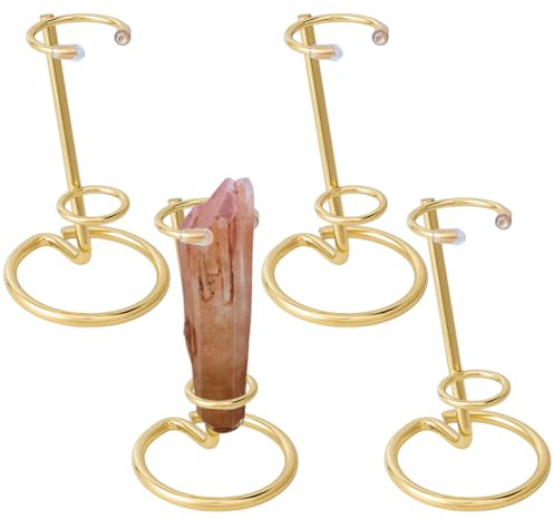 NBEADS 4 Pcs Crystal Wand Display Stand, Rock Display Stands Iron Arms Display Stand Display Easel Holder for Small Gemstones Crystal Mineral Agate, 6.2x10cm, Golden