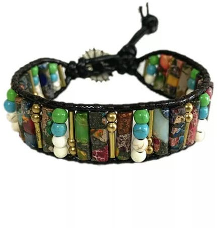 Damen Leder Wickelarmband Türkis Steine ​​Weben Niedlich Schmuck Geschenk