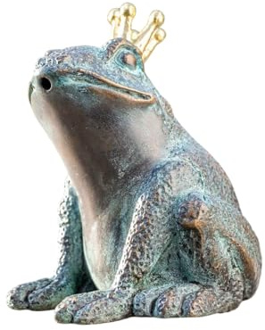 Generisch Bronze-Skulptur Wasserspeier Froschkönig | Fontaine | goldene Krone | 7x5x10cm | Tierfigur aus Bronze | handgefertigt