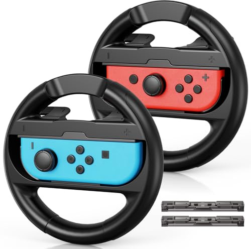 Steering Wheels Compatible with Nintendo Switch 2 (2025)/ Switch/ Switch OLED JoyCons, Racing Wheels for NS2 Mario Kart World/ 8 Deluxe with Anti-Slip Grip, NS2 Racing Games Accessories-2 Packs Black