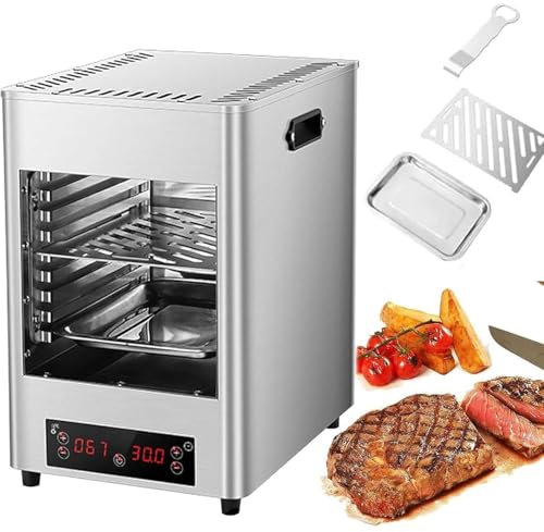 Asador Comercial Interior 1900 W, 8 Capas Asador Eléctrico Para Carnes, Ahumador Automático Carnes 1450 °F, Asador De Mesa Con Temperatura Ajustable,Lightgray