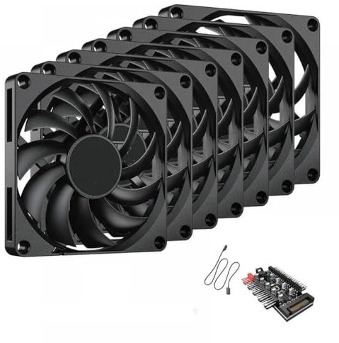 Compact Ultra-Thin PWM 80mm Temperature Controlled Computer Case Fan 10mm Thick PC Cooling Fan(7 Fans and Hub)