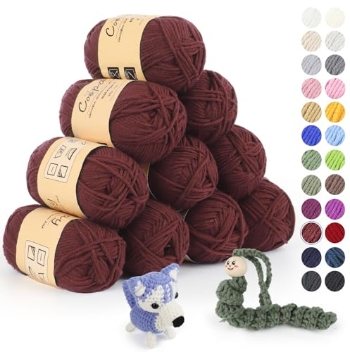 Coopay Wolle zum Häkeln, 450g (10x45g) Weiches Häkelgarn, 5 Faiding Wolle zum Stricken, Babywolle zum Häkeln für Anfänger, Super Weich Häkelgarn Babywolle für Häkel- und Strickprojekt - Burgunderrot