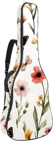 Gitarrentasche für Akustikgitarre, 101,6 cm, 104,7 cm, 106,7 cm, 1 cm dick, Schaumstoff, weich gepolstert, für Akustikgitarre, E-Bass, klassische Gitarre, bunte tropische Monstera-Linienblätter