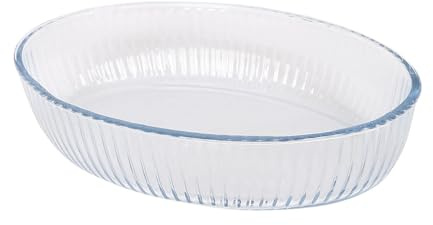 Argon Tableware Optical Oval Glass Oven Dish - 26cm x 17cm - 1x Small Deep Baking Casserole Lasagne Roasting Roaster Cooking Tray Bowl | Microwave Safe, Freezer Safe