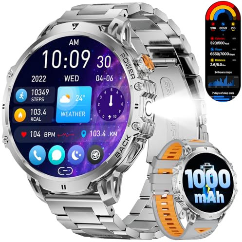 LIGE Smartwatch Herren 1000 mAh Akku/1.85‘’ HD Großes Display Smartwatch mit Anrufe,100+ Sportmodi,IP68 Wasserdicht Fitnessuhr mit 24/7 Herzfrequenz,Schlafmonitor für Android iOS,2 Bander,Silber