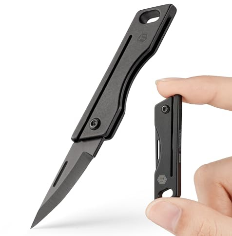KeyUnity KK06 Coltellino tascabile in titanio, piccolo mini coltello EDC, coltello pieghevole affilato come un rasoio, portachiavi EDC leggero per campeggio, Sopravvivenza all'aperto（Nero Opaco）