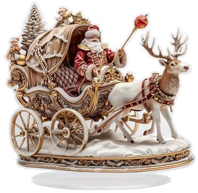 Christmas Desk Ornament - 2D Acrylic Santa Claus Reindeer Table Figures,Multi-functional Home Accent for Holiday Indoor Outdoor Yard Bedroom Living Room Family Gatherings