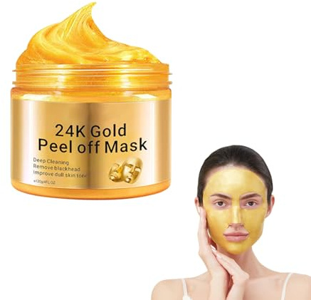 WAWJ Masque peel off doré 24 K, nettoyage en profondeur, masque anti-âge avec collagène acide hyaluronique, hydratant pour tous les types de peau, 120 g