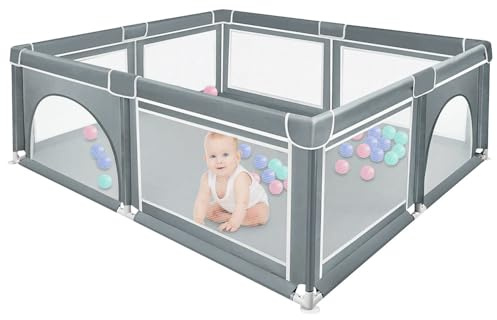 MUL-BOUTIQUE corral para bebe con bolsa de almacenaje, 150 x180 x 66 cm,Parques infantiles bebes con funda de tela transpirable, Adecuado para sala de estar, dormitorio (Gris Oscuro)