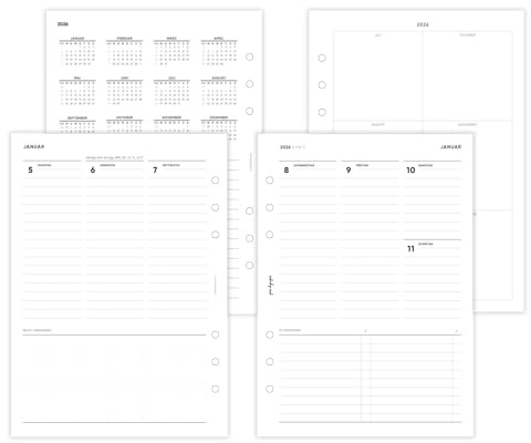 pen & pages® Kalender 2026 Spalten + ToDo 1 Woche auf 2 Seiten DIN A5 Kalendereinlage für Ringbuch mit DACH Feiertagen und Jahresübersicht 6 fach Lochung